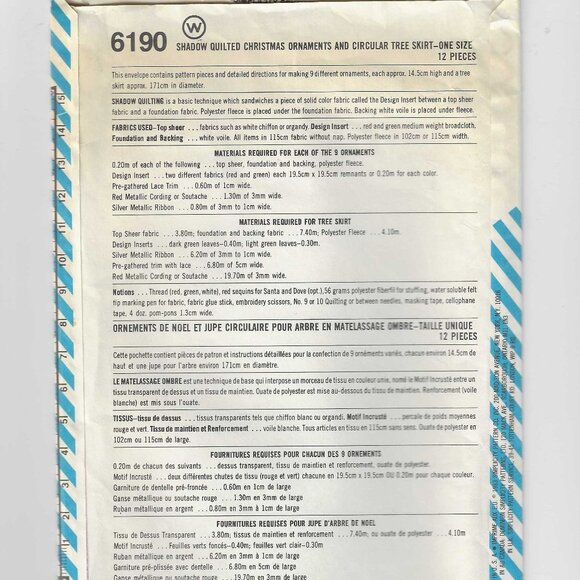 Simplicity 6190 Shadow Quilted Christmas Tree Skirt & More - Uncut - Picture 2 of 3